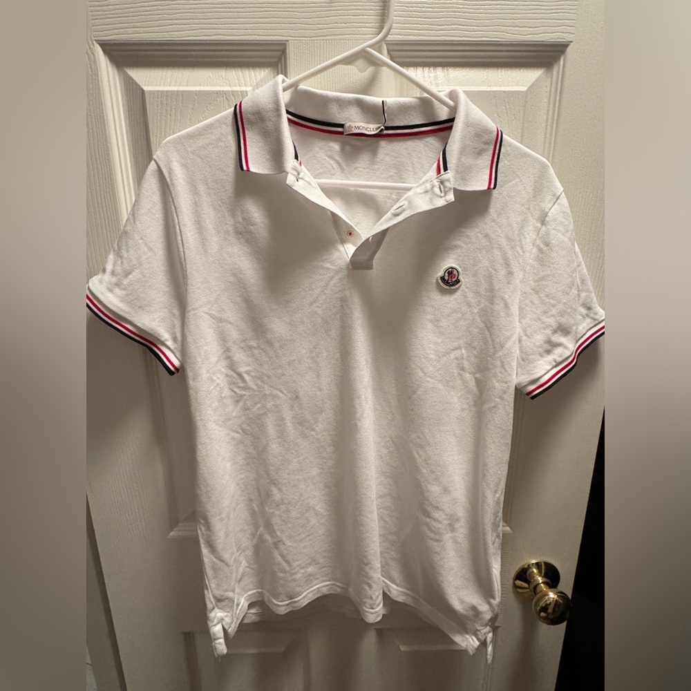 Moncler Maglia Polo White with RED/NacyBlue stipe
